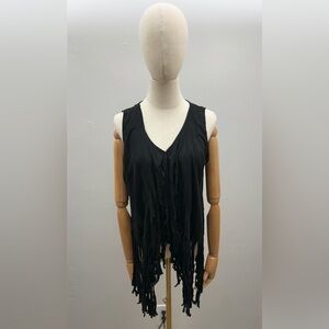 Parttely Black Fringe Open Vest Sleeveless Boho Layering Vest Women Size M